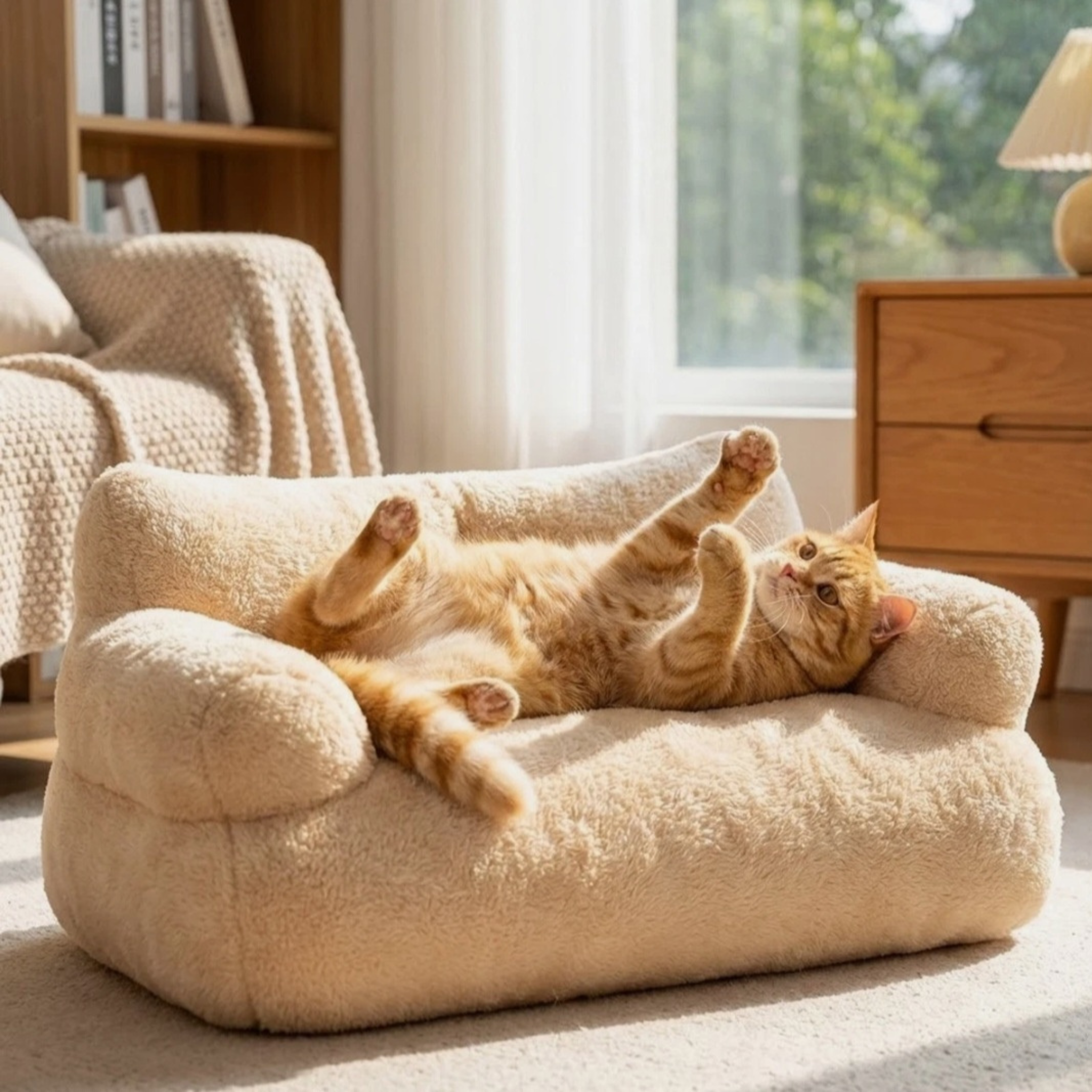 Cozy Plush Pet Sofa Bed for Small & Medium Dogs and Cats – Washable Non-Slip Couch