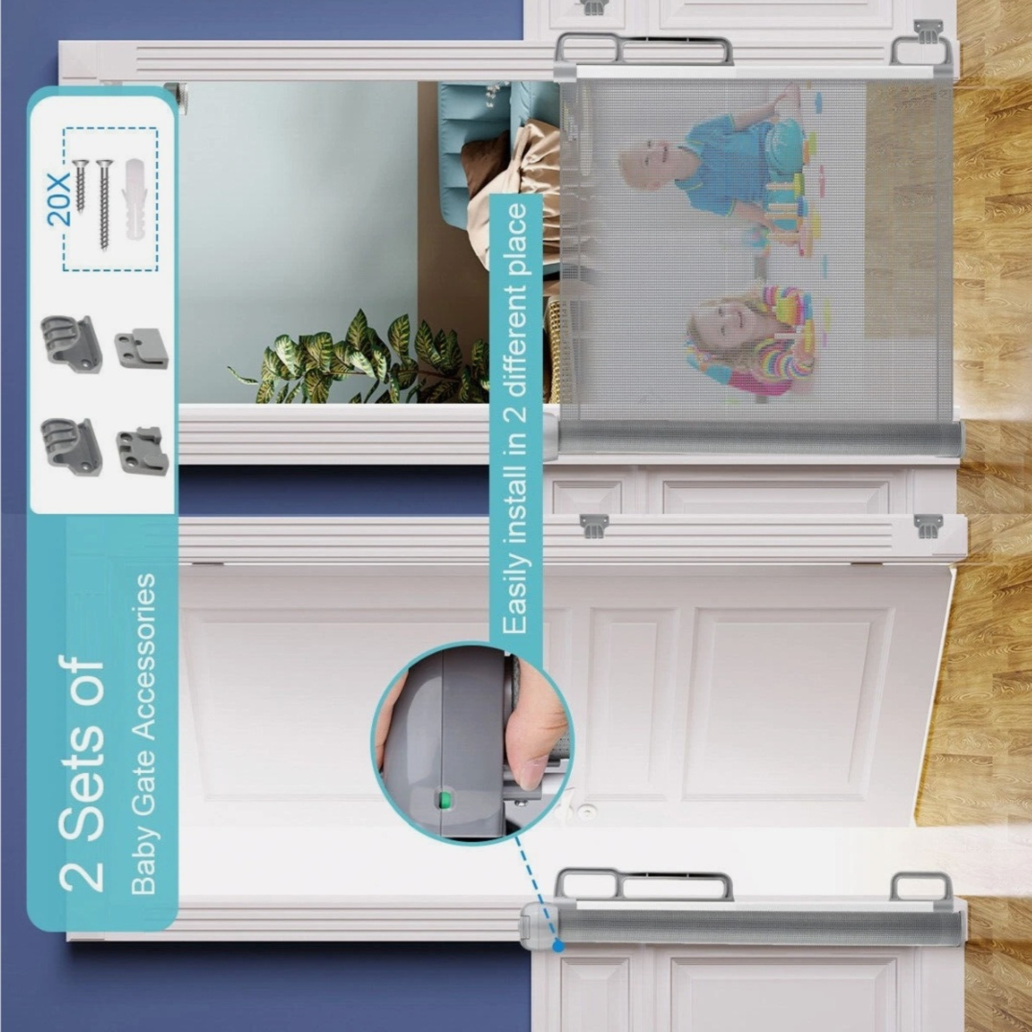Extra Wide Retractable Baby Gate for Stairs, Doorways & Indoor Safety