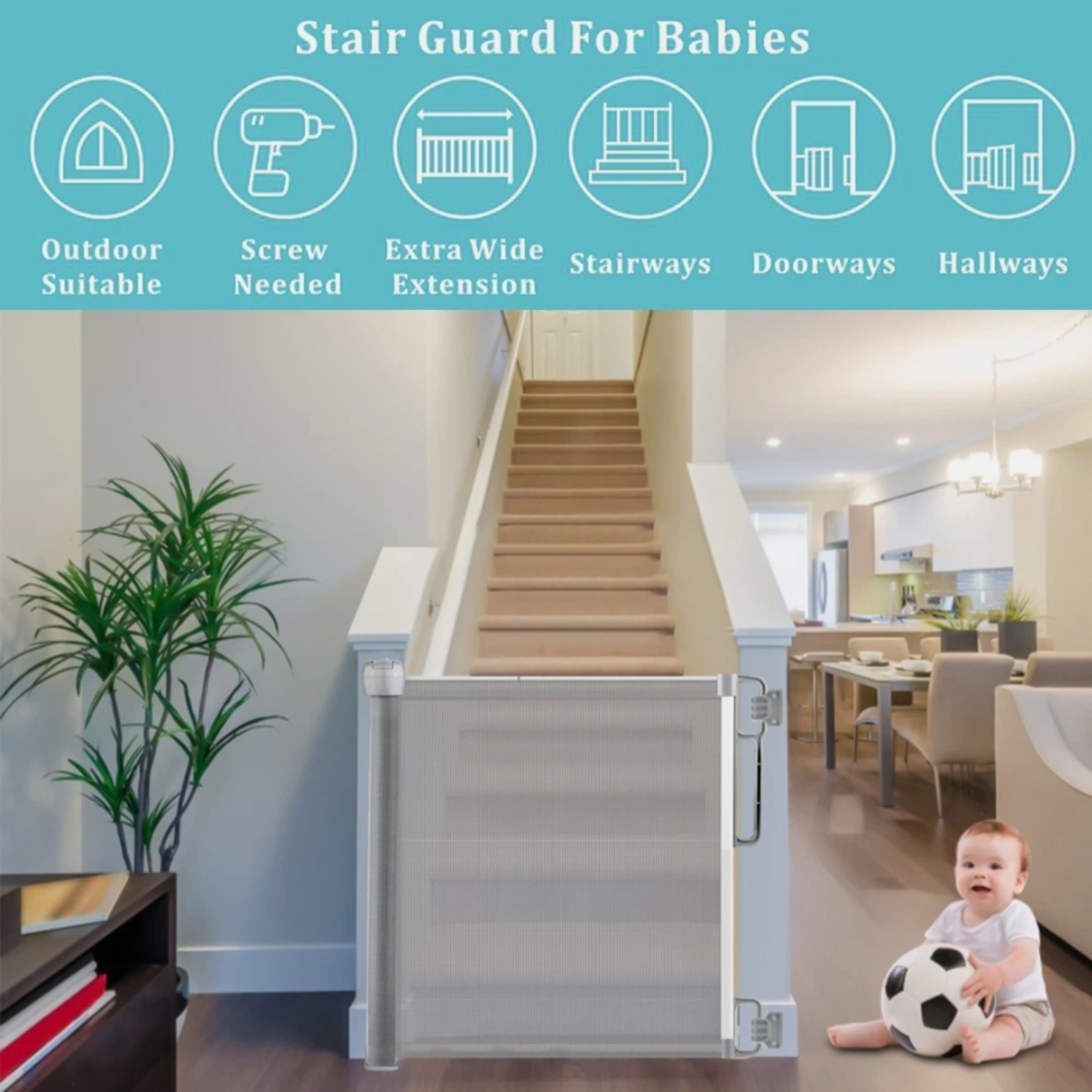 Extra Wide Retractable Baby Gate for Stairs, Doorways & Indoor Safety