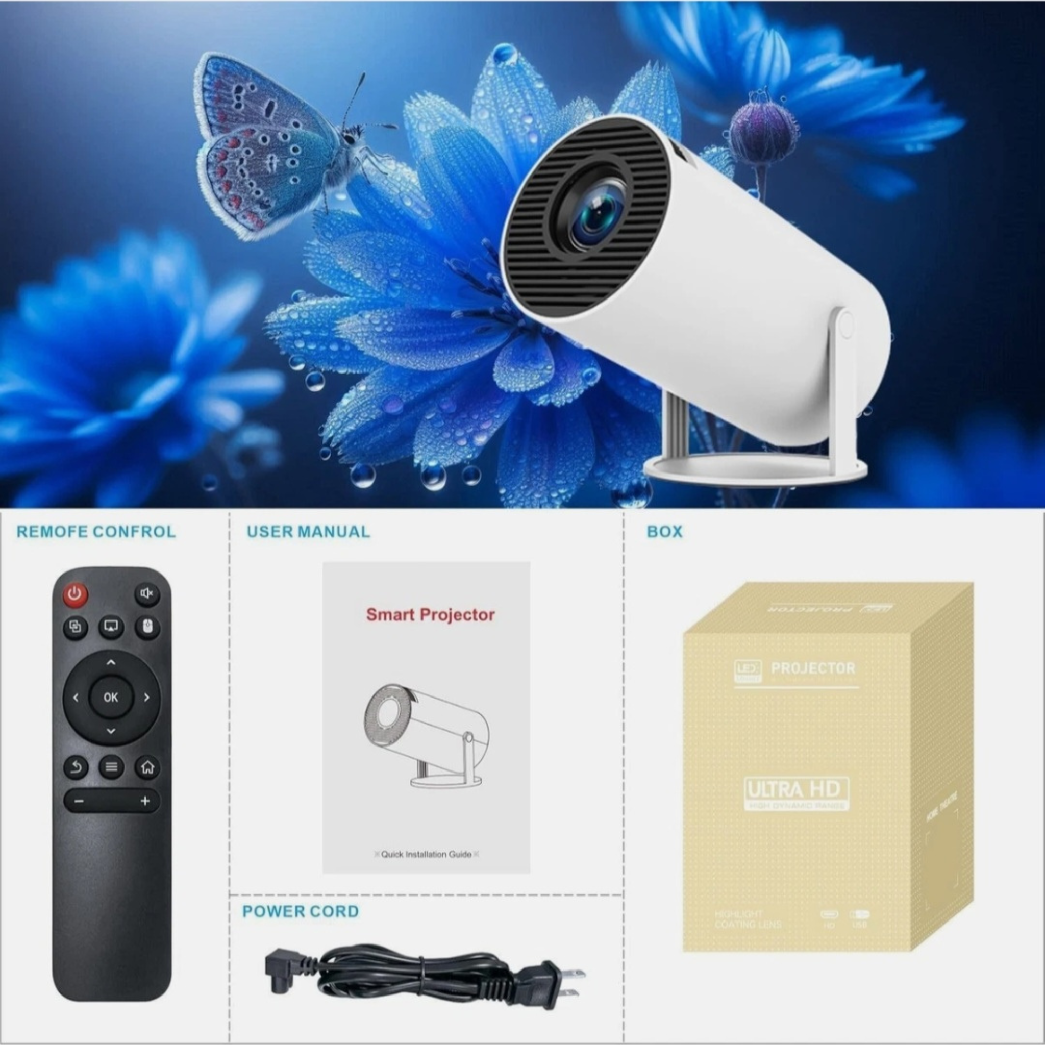 Smart Portable Projector with WiFi & Bluetooth for Movies, Gaming & Home Entertainment