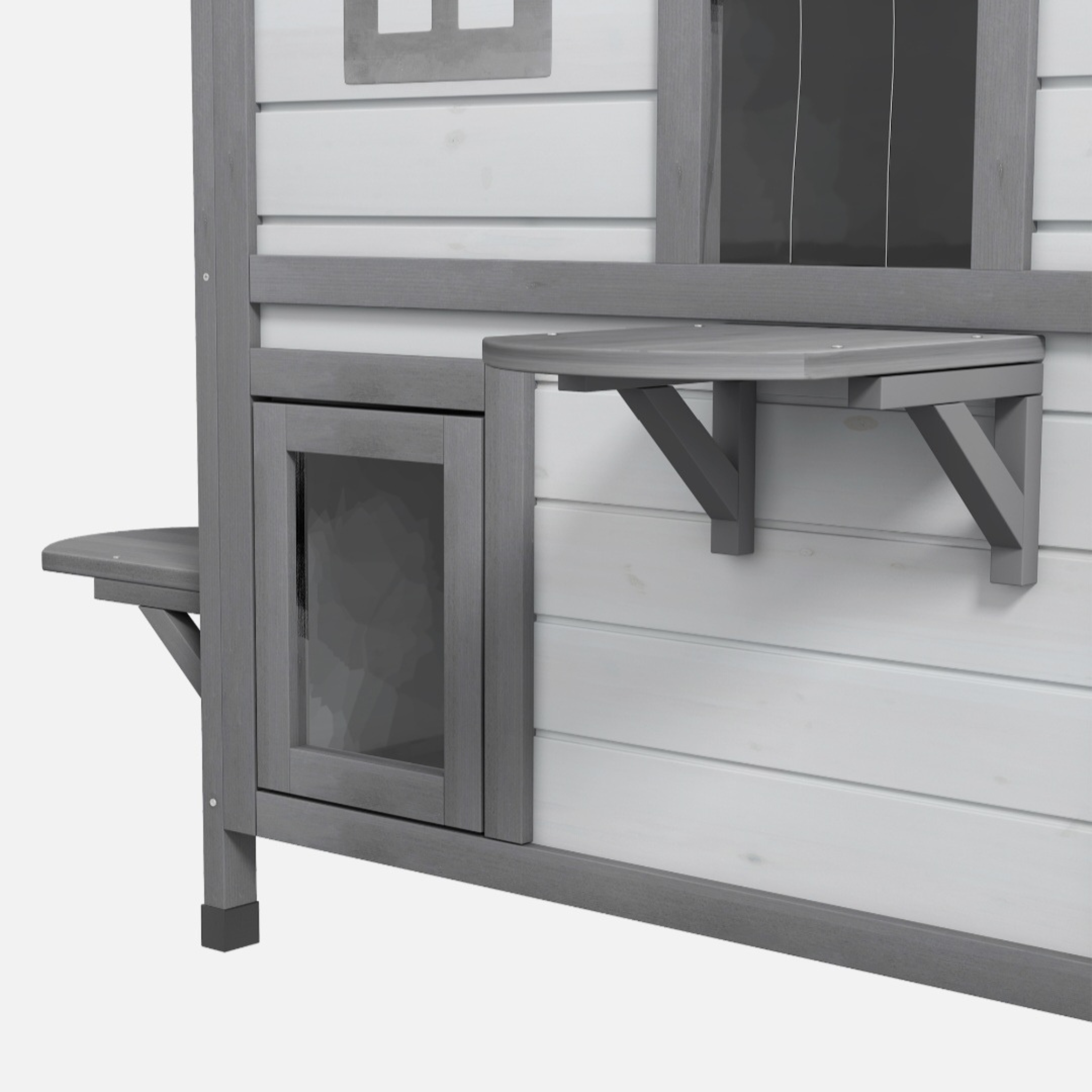 Wooden 2-Story Cat House with Balcony for Indoor & Outdoor Use