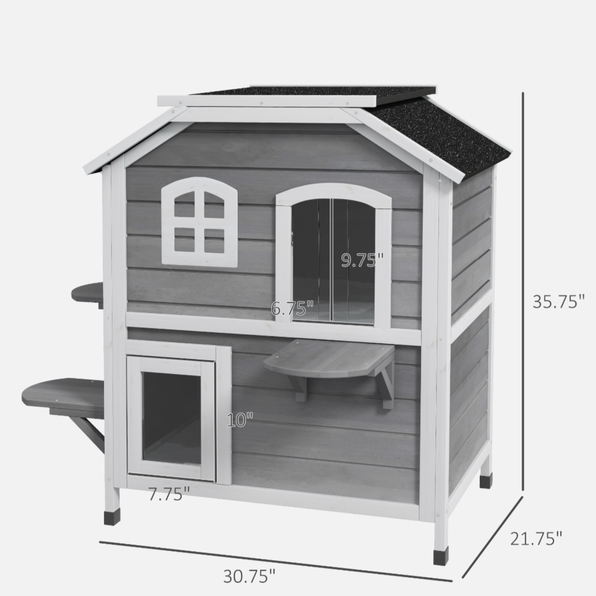 Wooden 2-Story Cat House with Balcony for Indoor & Outdoor Use