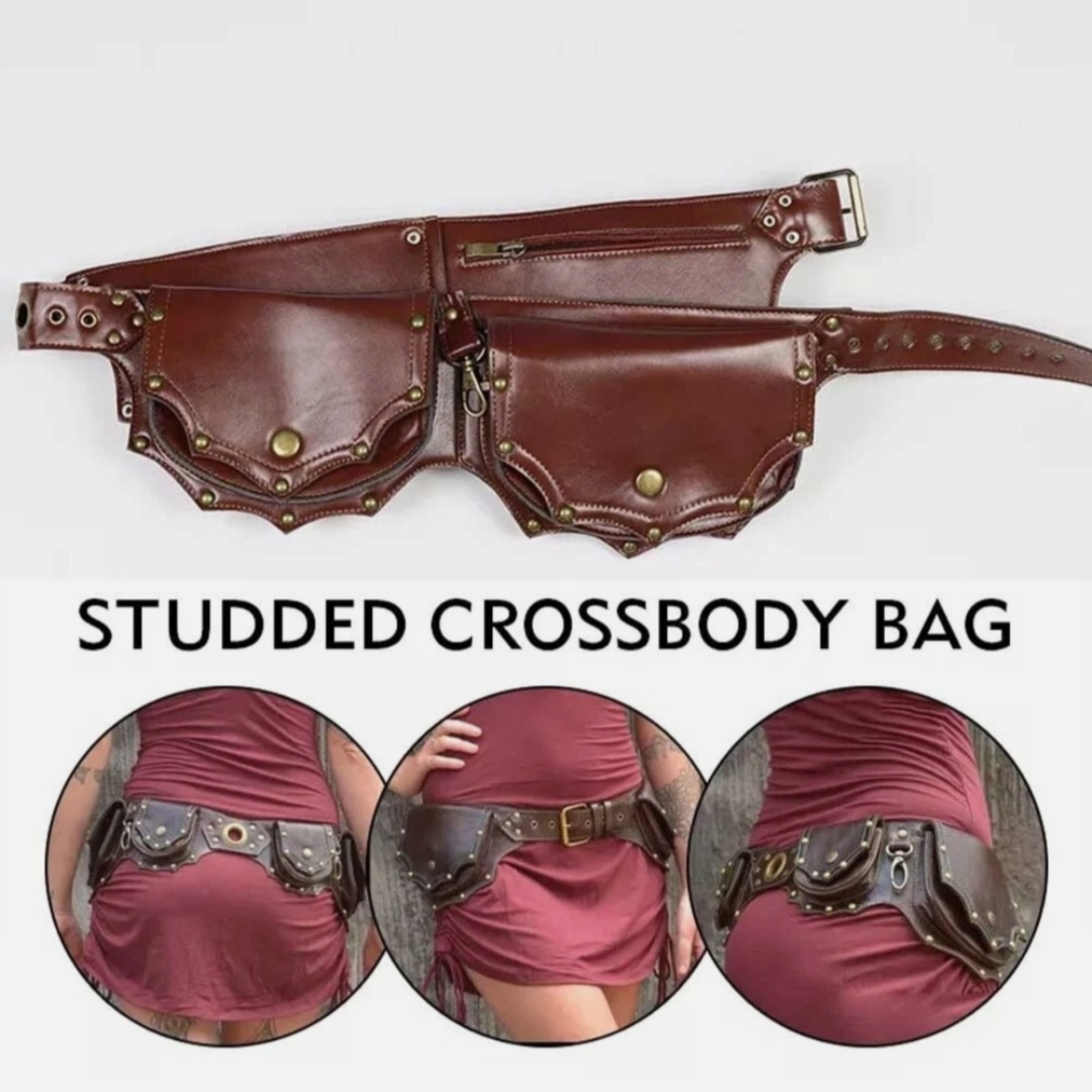 Vintage Leather Crossbody Belt Bag for Women – Adjustable Mini Waist & Hip Pouch