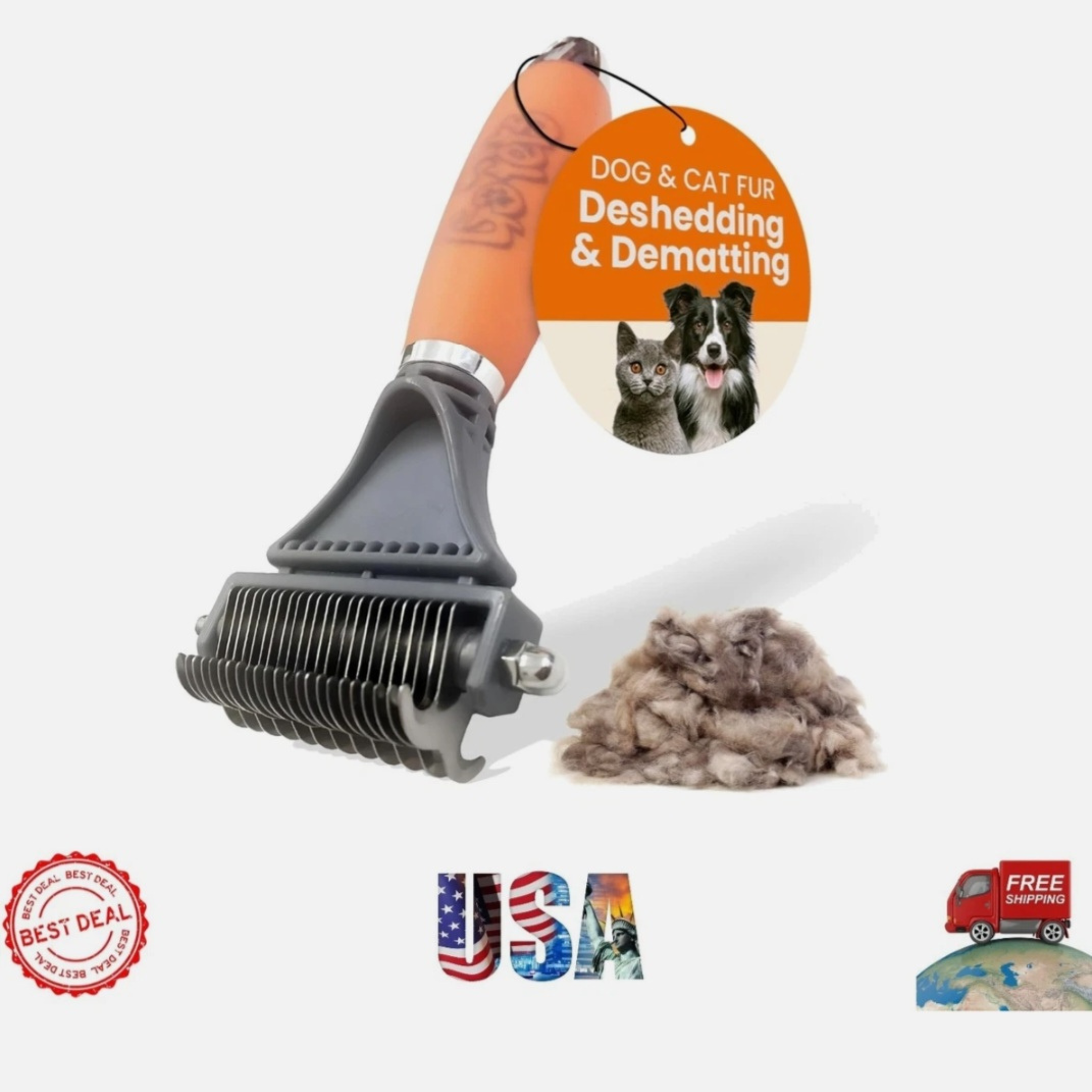 Luxury Dual-Sided Deshedding Brush & Dog Hair Brush for Dogs & Cats
