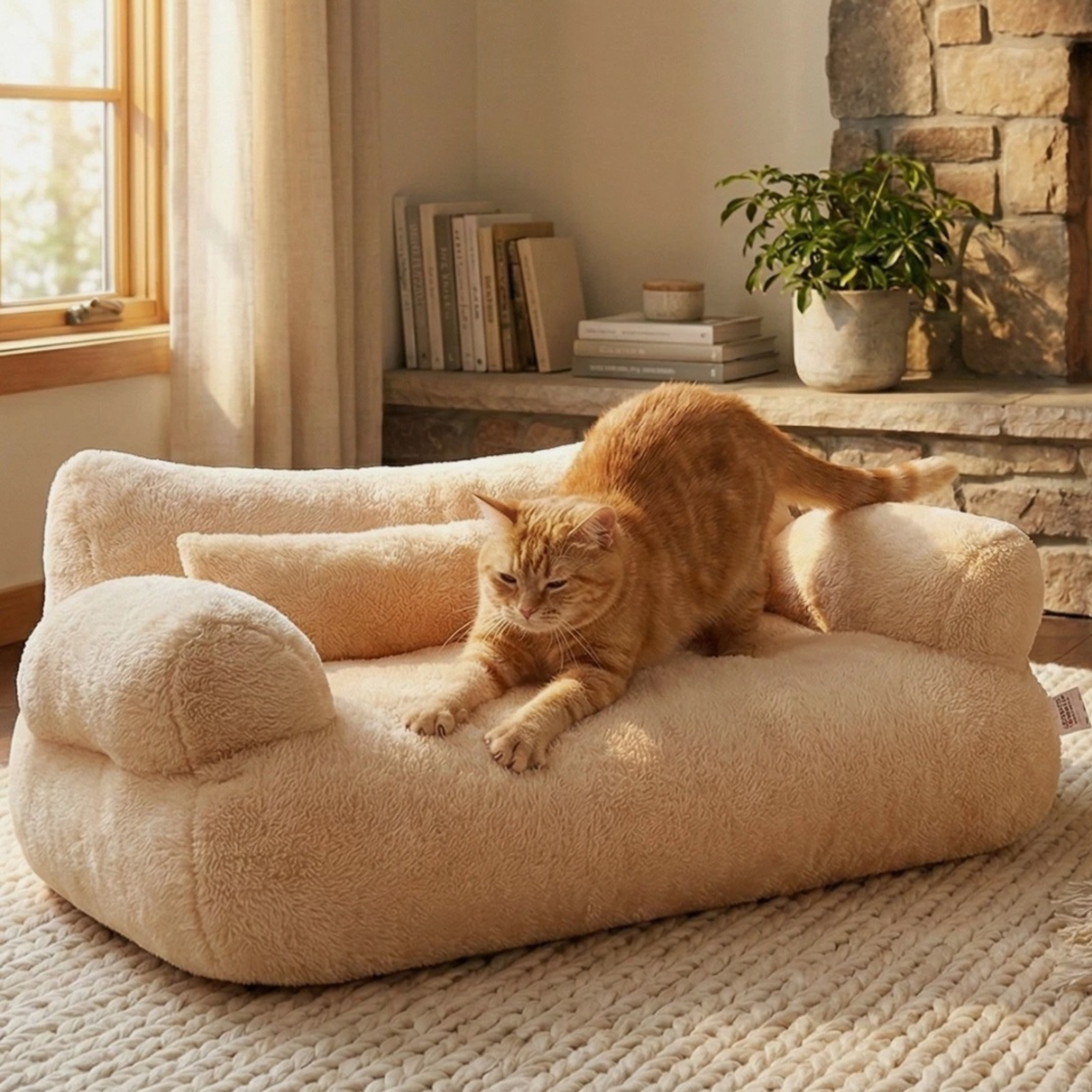 Cozy Plush Pet Sofa Bed for Small & Medium Dogs and Cats – Washable Non-Slip Couch