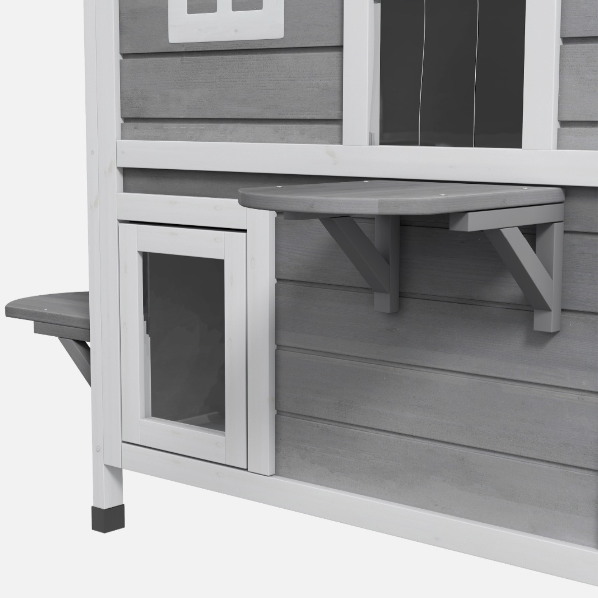 Wooden 2-Story Cat House with Balcony for Indoor & Outdoor Use