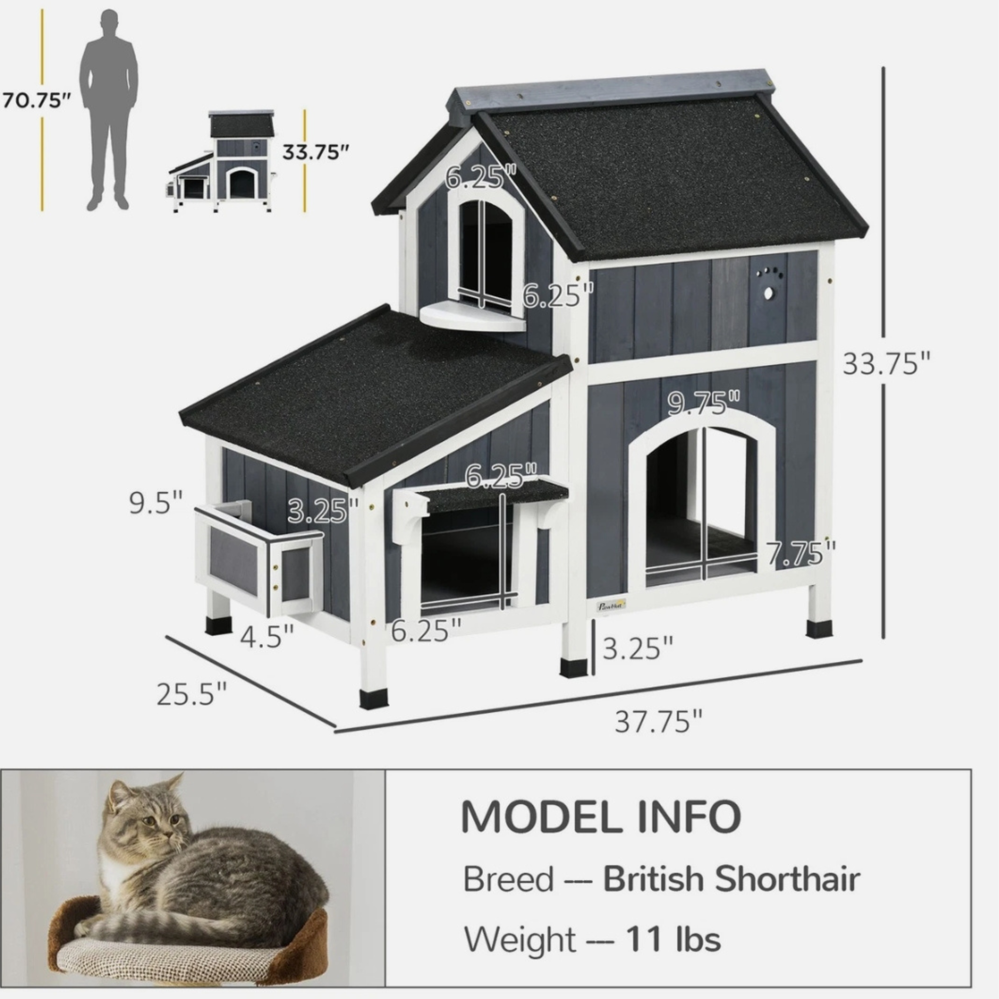 Outdoor Wooden Cat House with Weather-Resistant Roof & Garden Planter