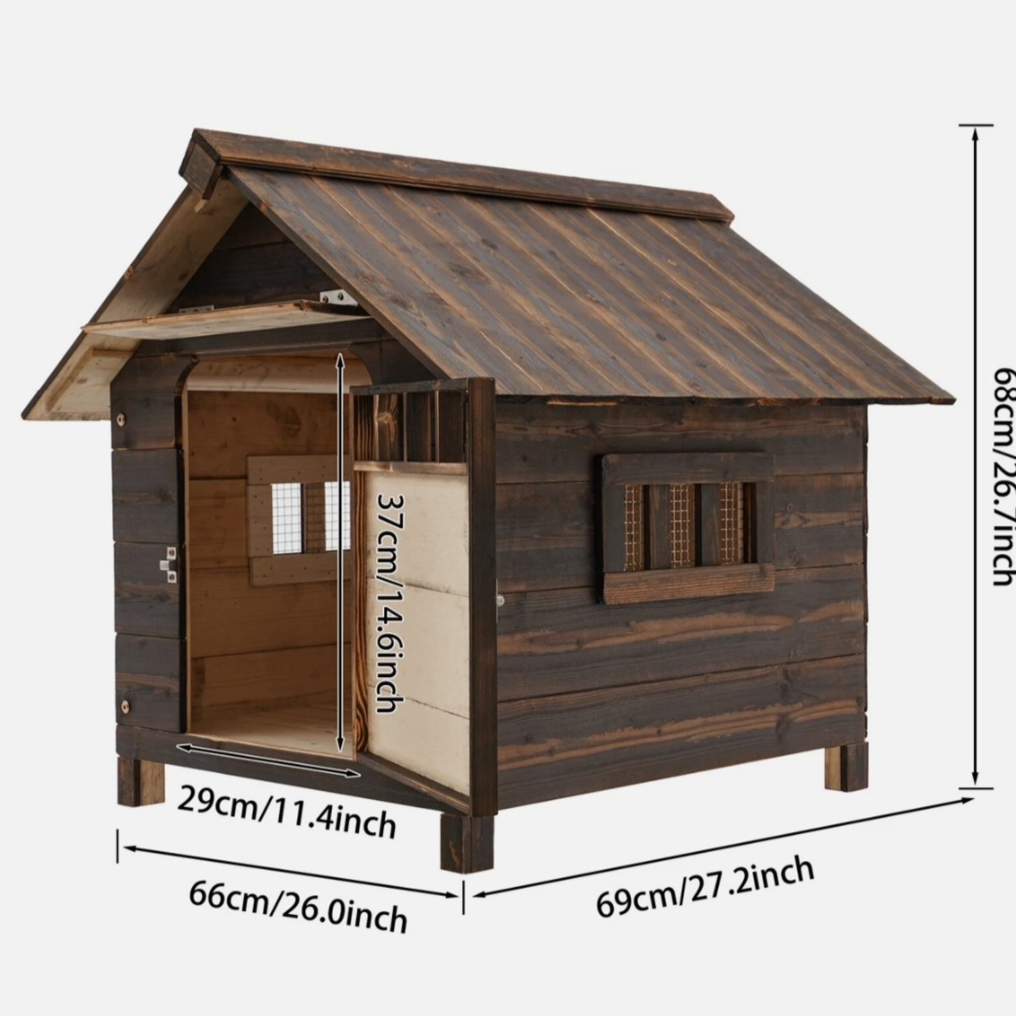 Wooden Indoor & Outdoor Dog House with Window & Door – Cozy Pet Shelter for Small Dogs