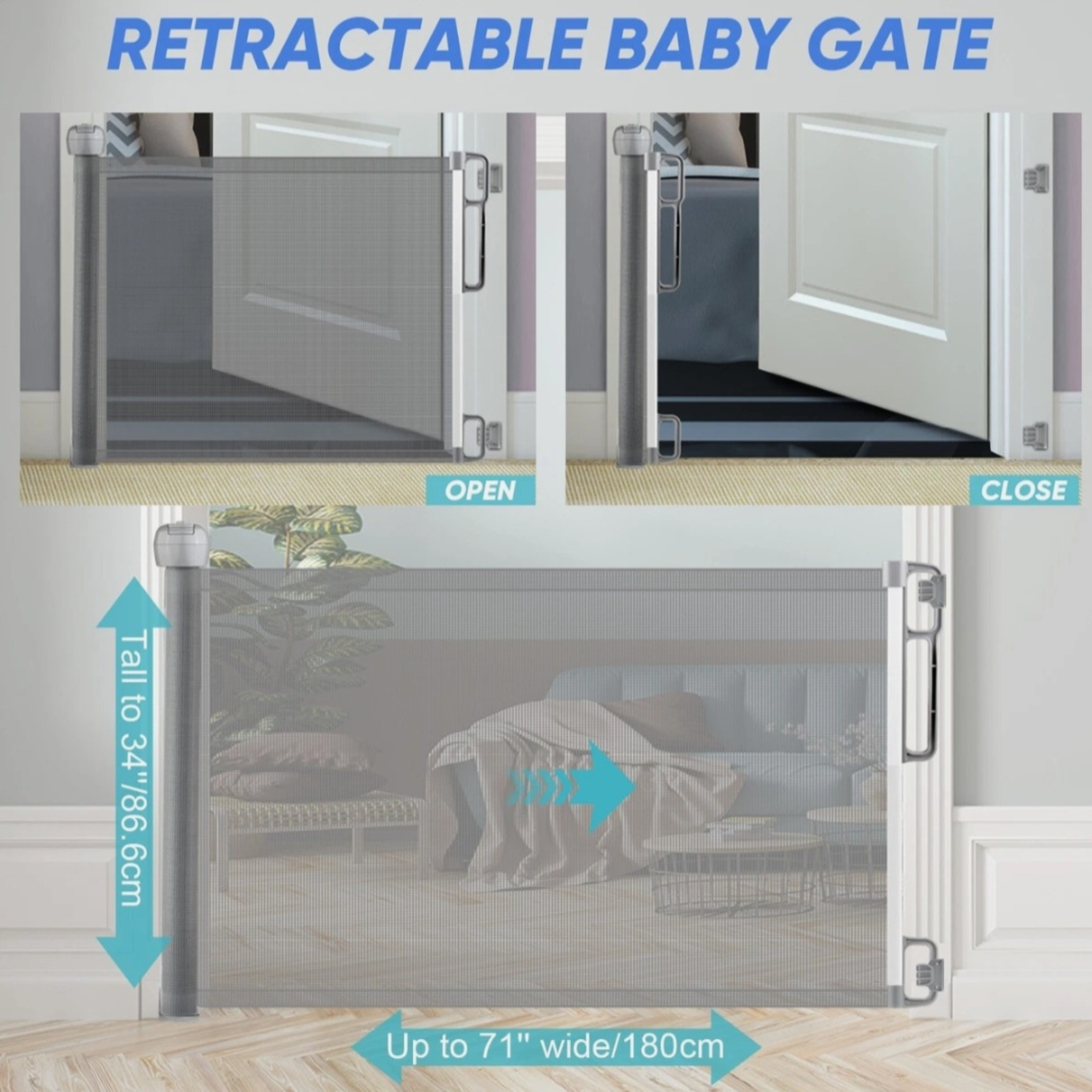 Extra Wide Retractable Baby Gate for Stairs, Doorways & Indoor Safety