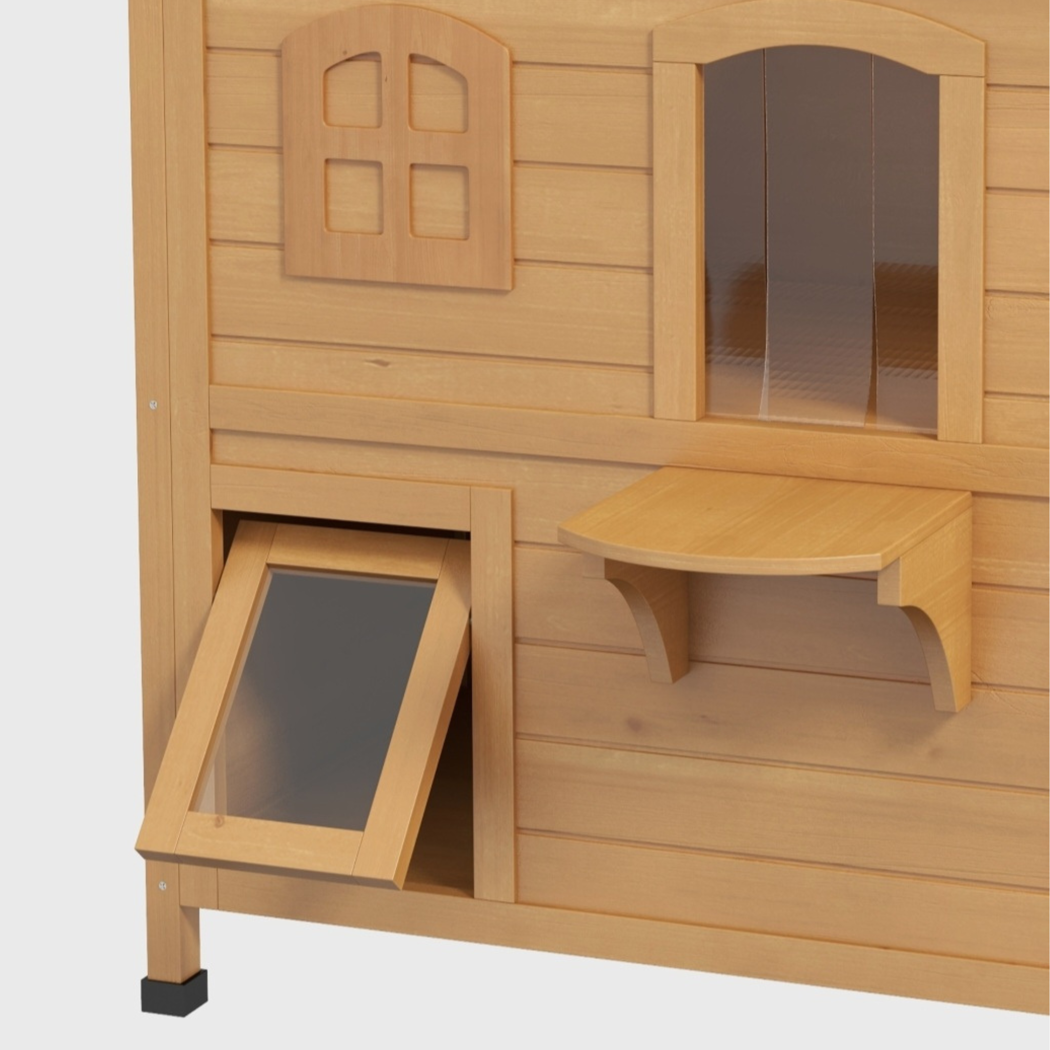 Wooden 2-Story Cat House with Balcony for Indoor & Outdoor Use