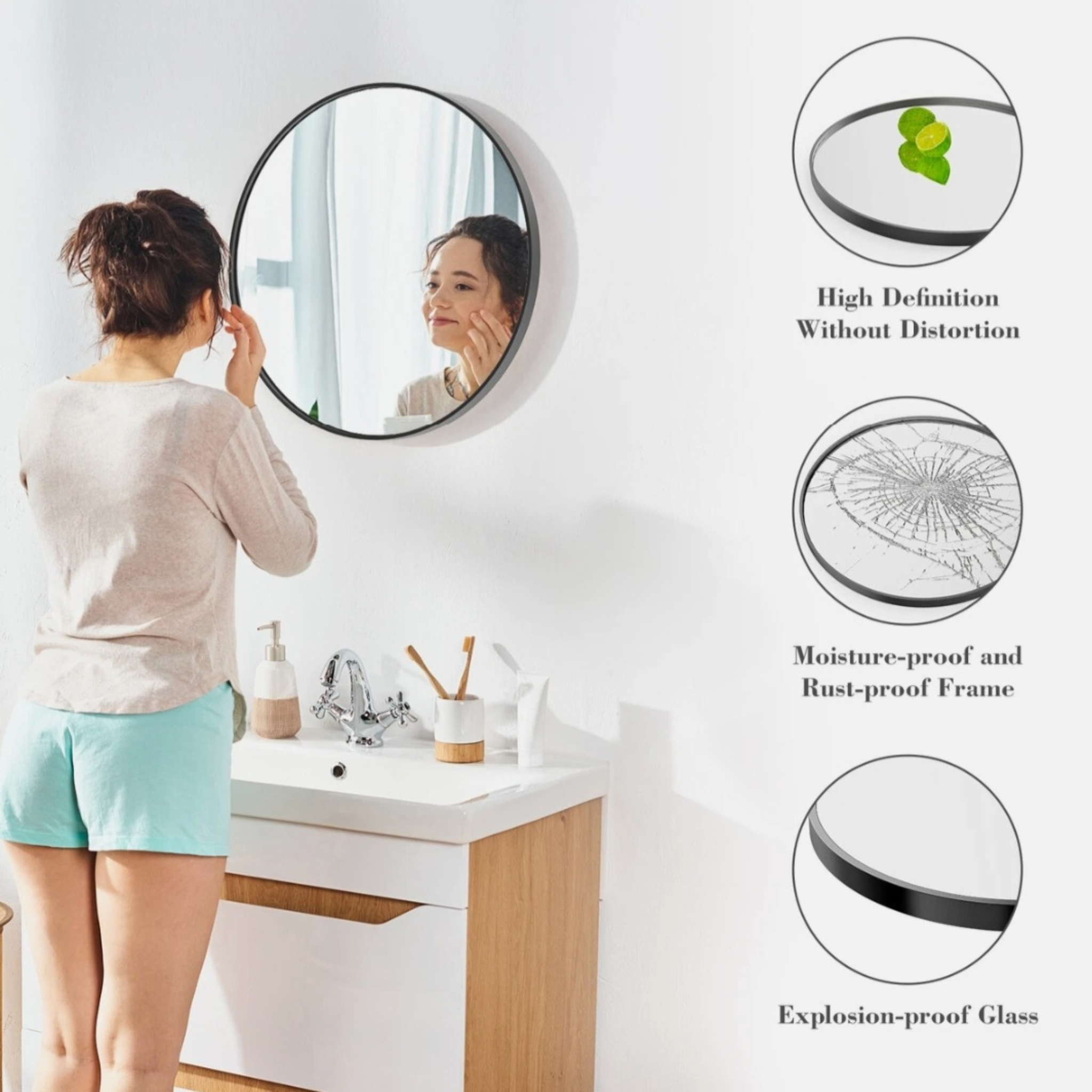 Round Bathroom Vanity Mirror – Modern Black Bathroom Mirror for Stylish Home Spaces