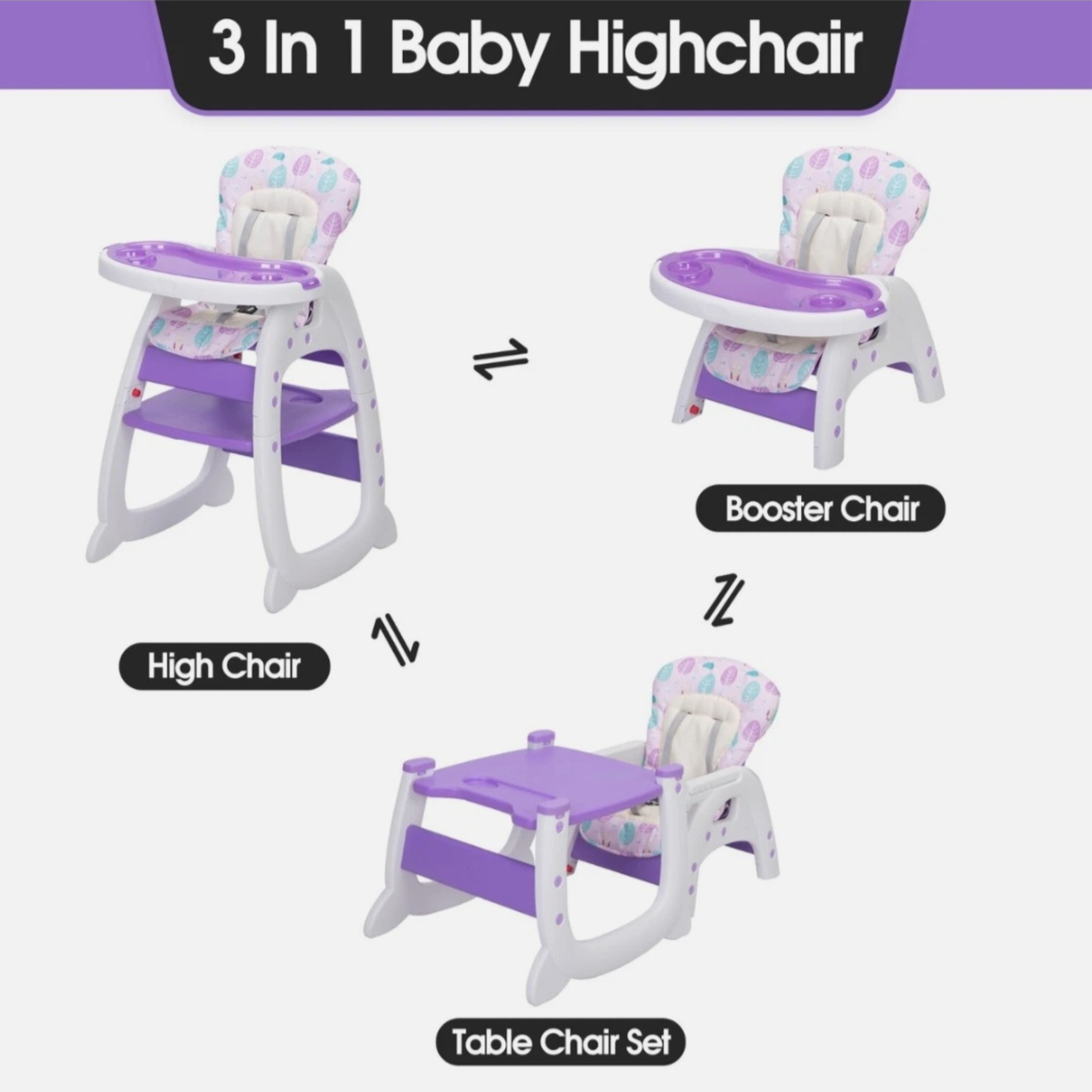 3-in-1 Baby High Chair with Adjustable Tray for Feeding, Play & Toddler Seating