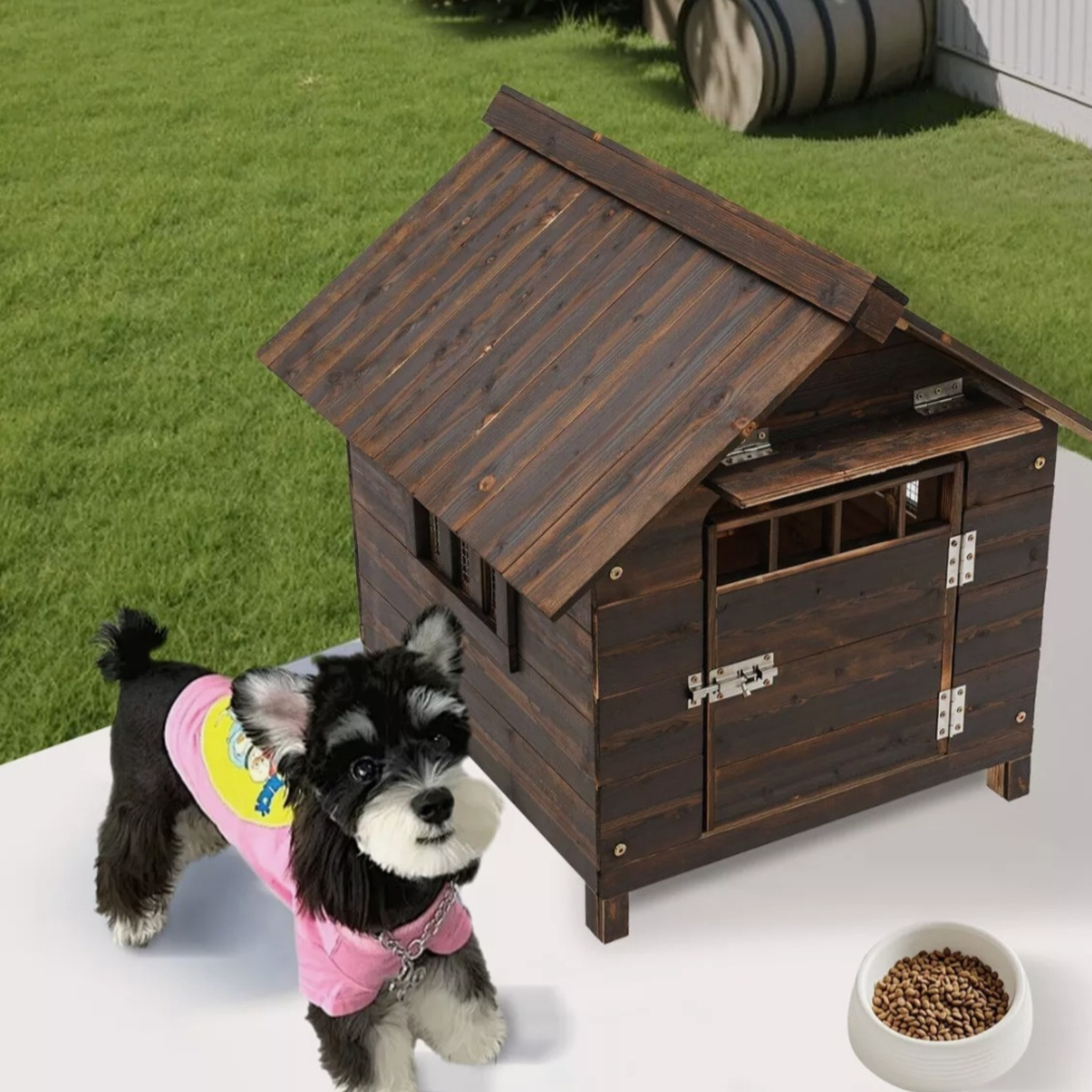 Wooden Indoor & Outdoor Dog House with Window & Door – Cozy Pet Shelter for Small Dogs