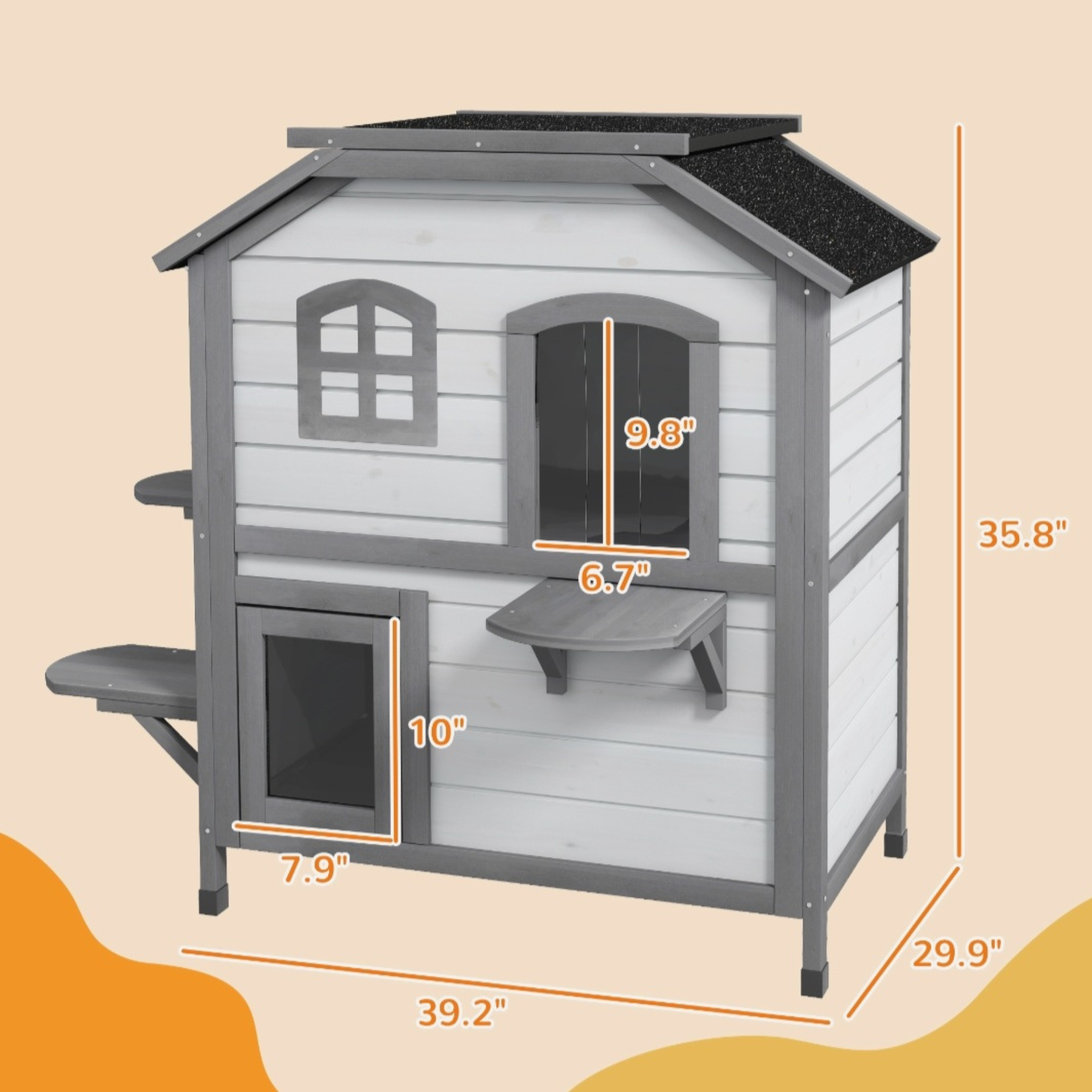 Wooden 2-Story Cat House with Balcony for Indoor & Outdoor Use
