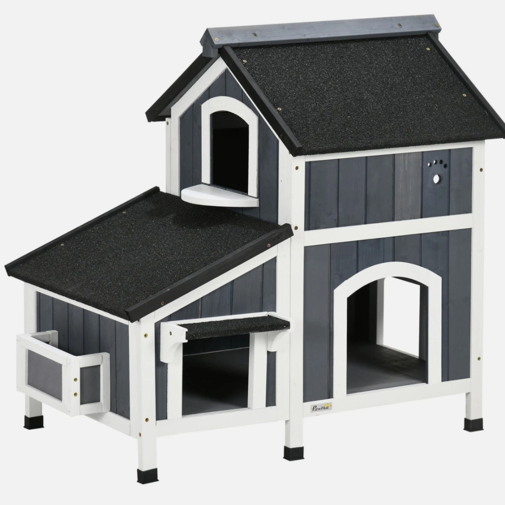 Outdoor Wooden Cat House with Weather-Resistant Roof & Garden Planter