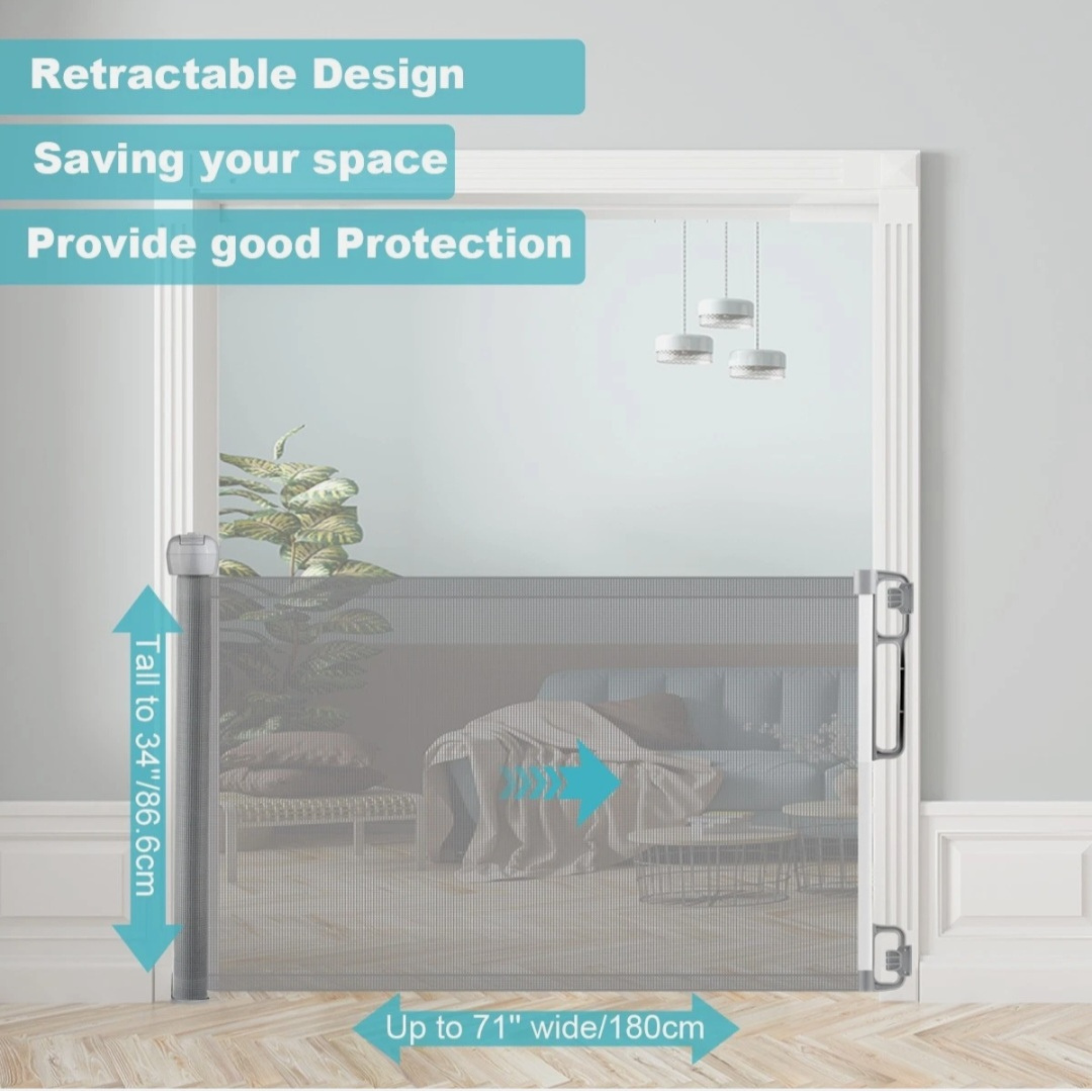 Extra Wide Retractable Baby Gate for Stairs, Doorways & Indoor Safety