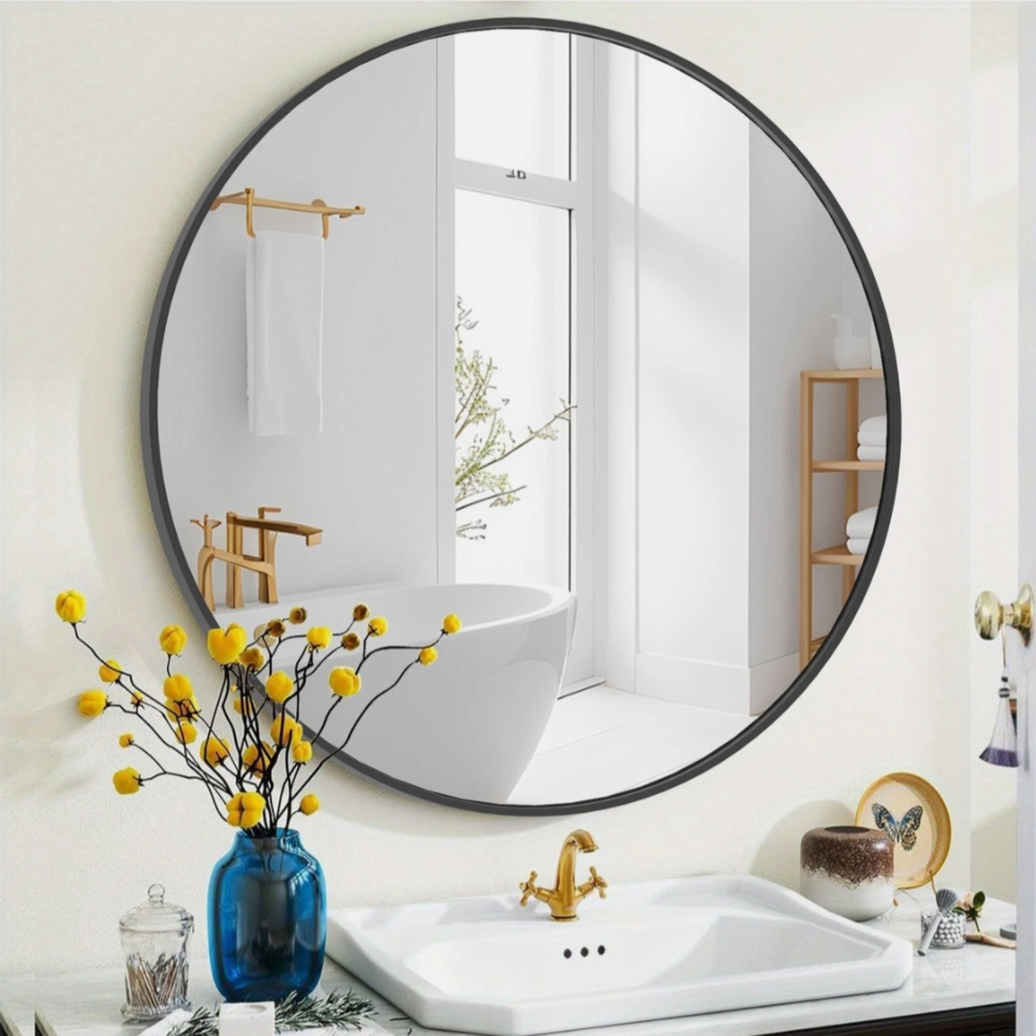 Round Bathroom Vanity Mirror – Modern Black Bathroom Mirror for Stylish Home Spaces