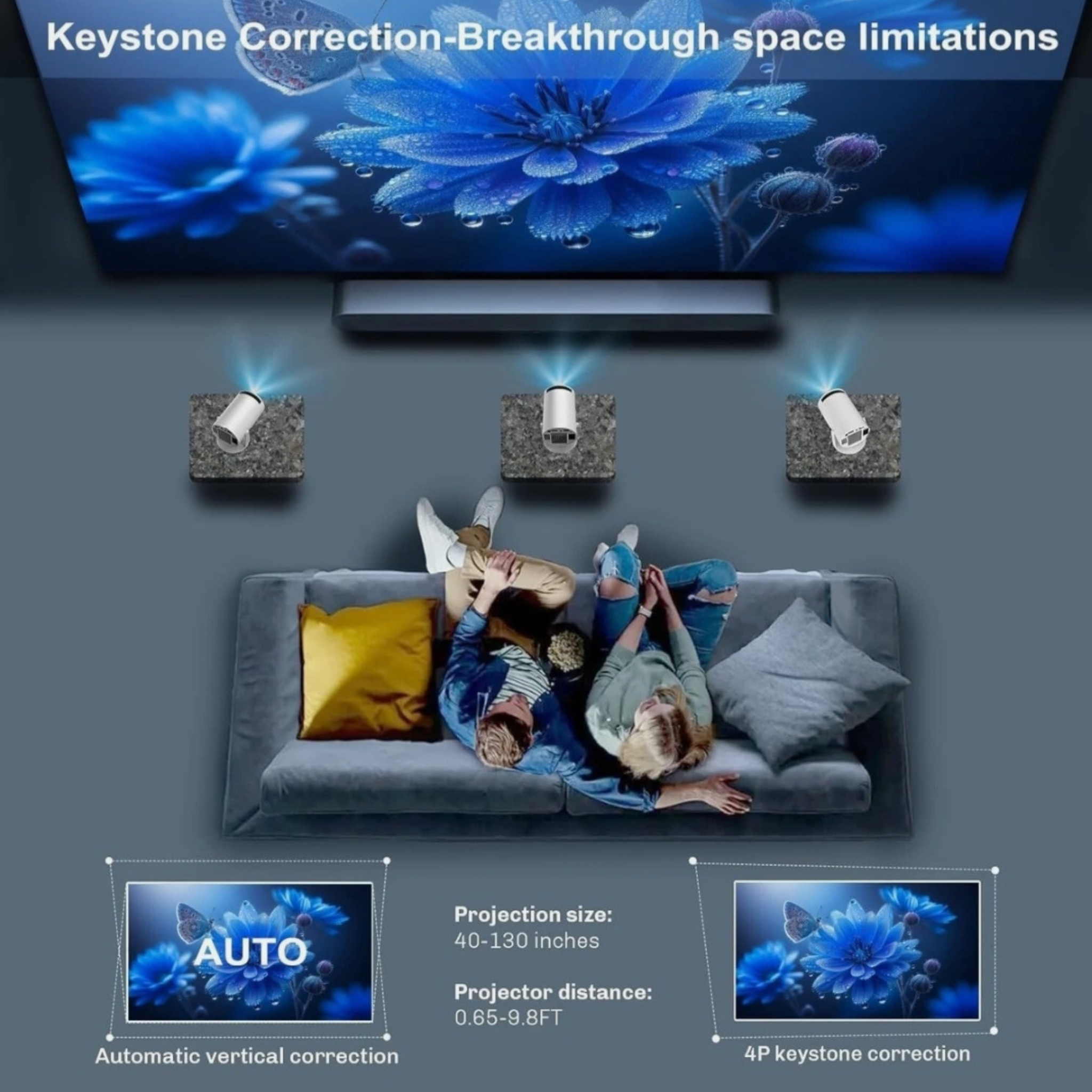 Smart Portable Projector with WiFi & Bluetooth for Movies, Gaming & Home Entertainment