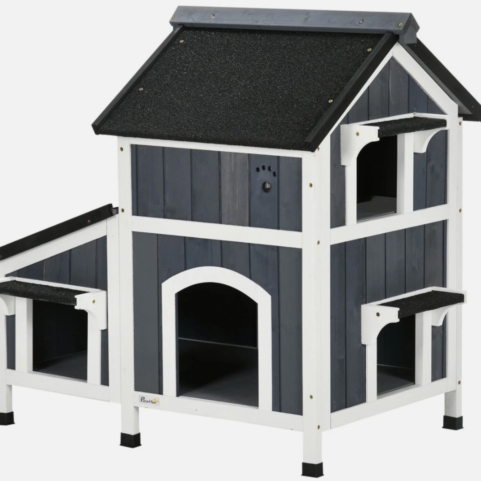Outdoor Wooden Cat House with Weather-Resistant Roof & Garden Planter