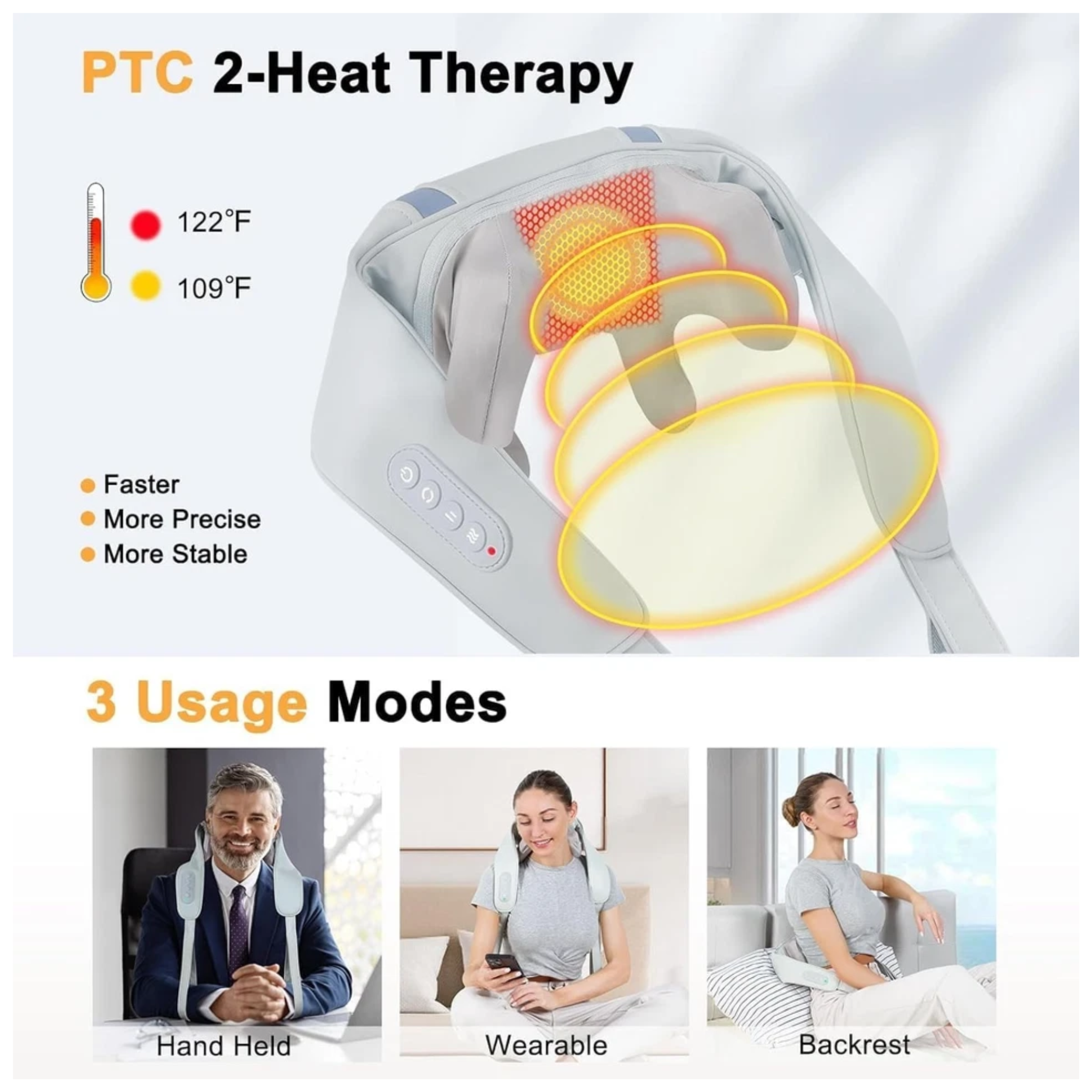 Shiatsu Neck and Shoulder Massager with Heat & Cordless Deep Kneading Comfort