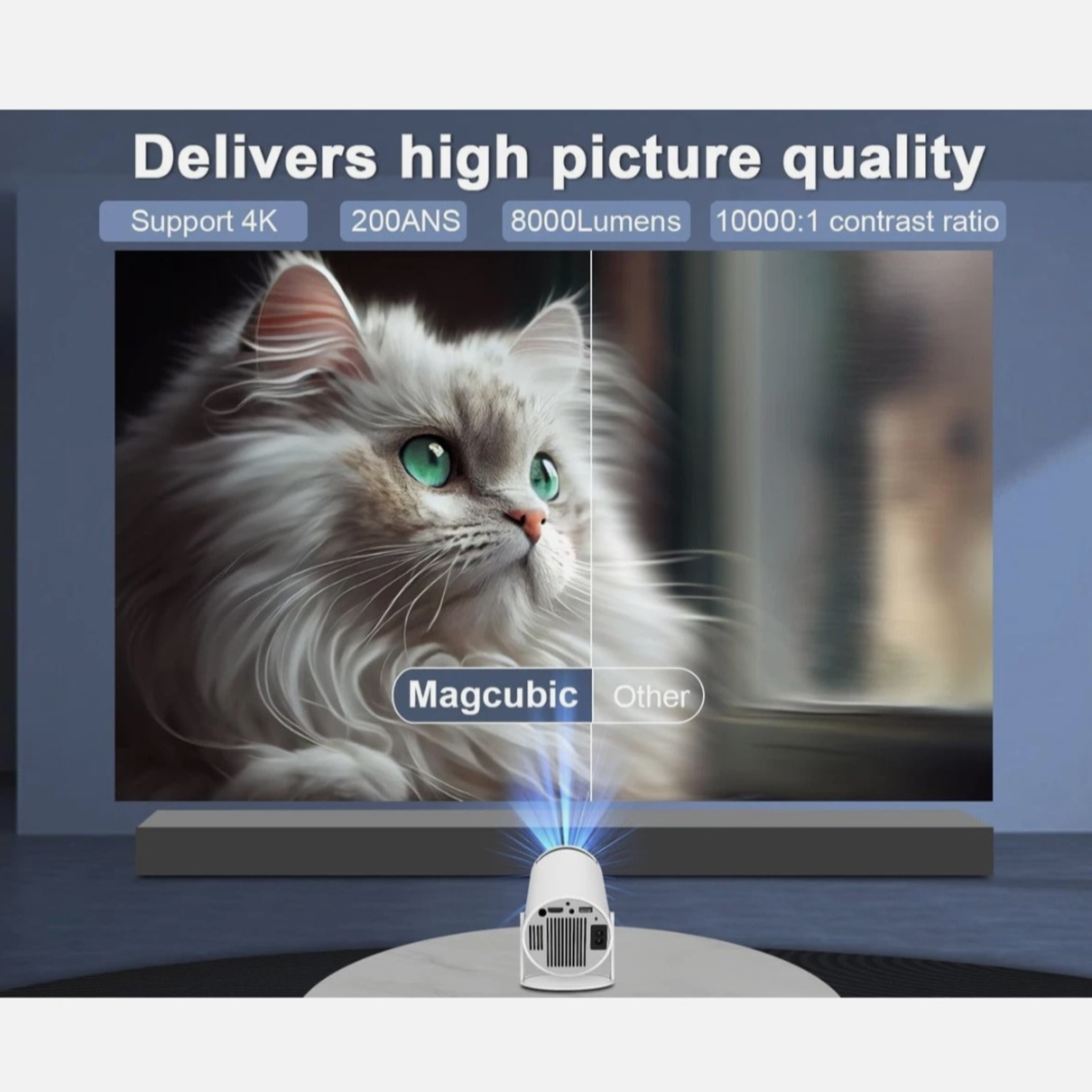 Smart Portable Projector with WiFi & Bluetooth for Movies, Gaming & Home Entertainment