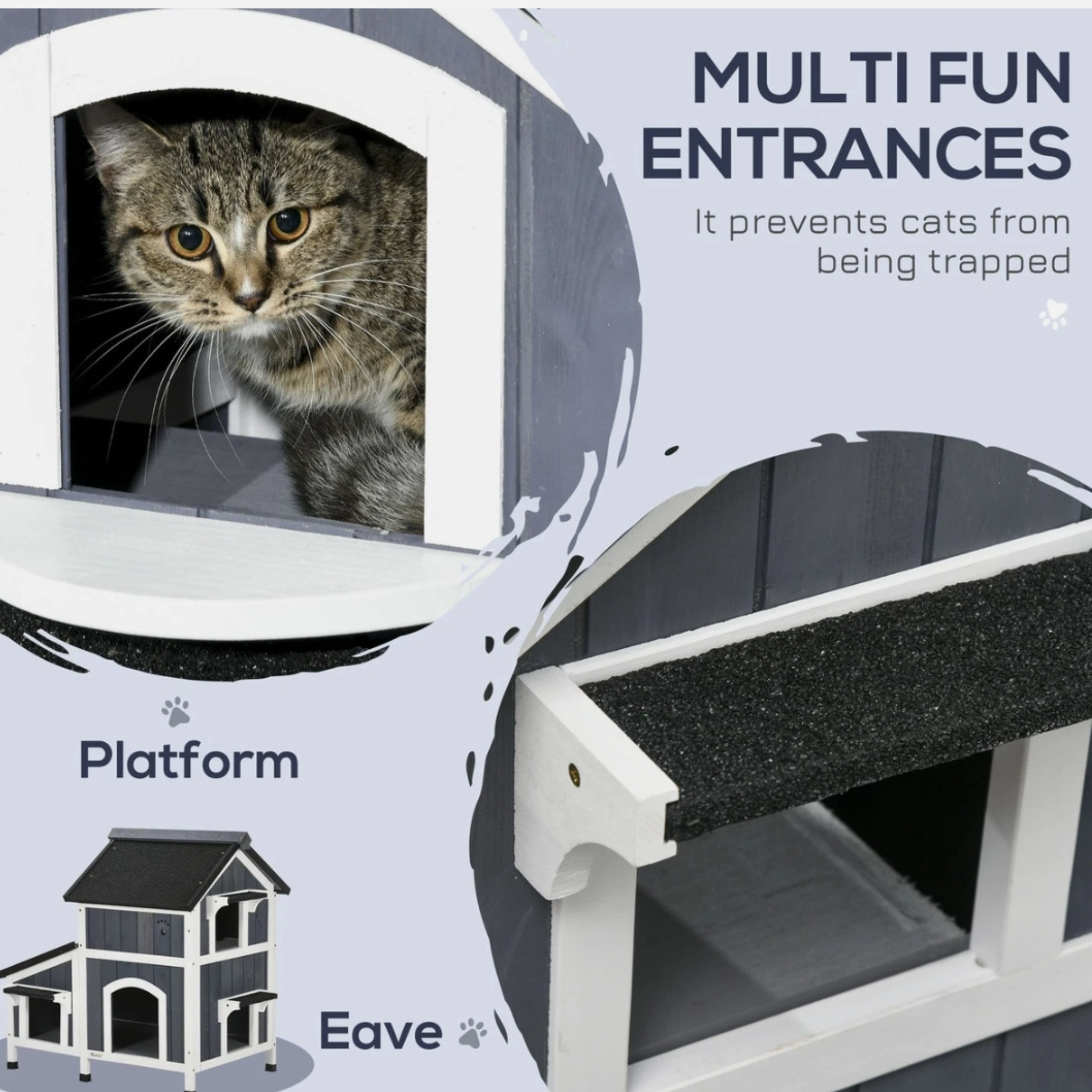 Outdoor Wooden Cat House with Weather-Resistant Roof & Garden Planter