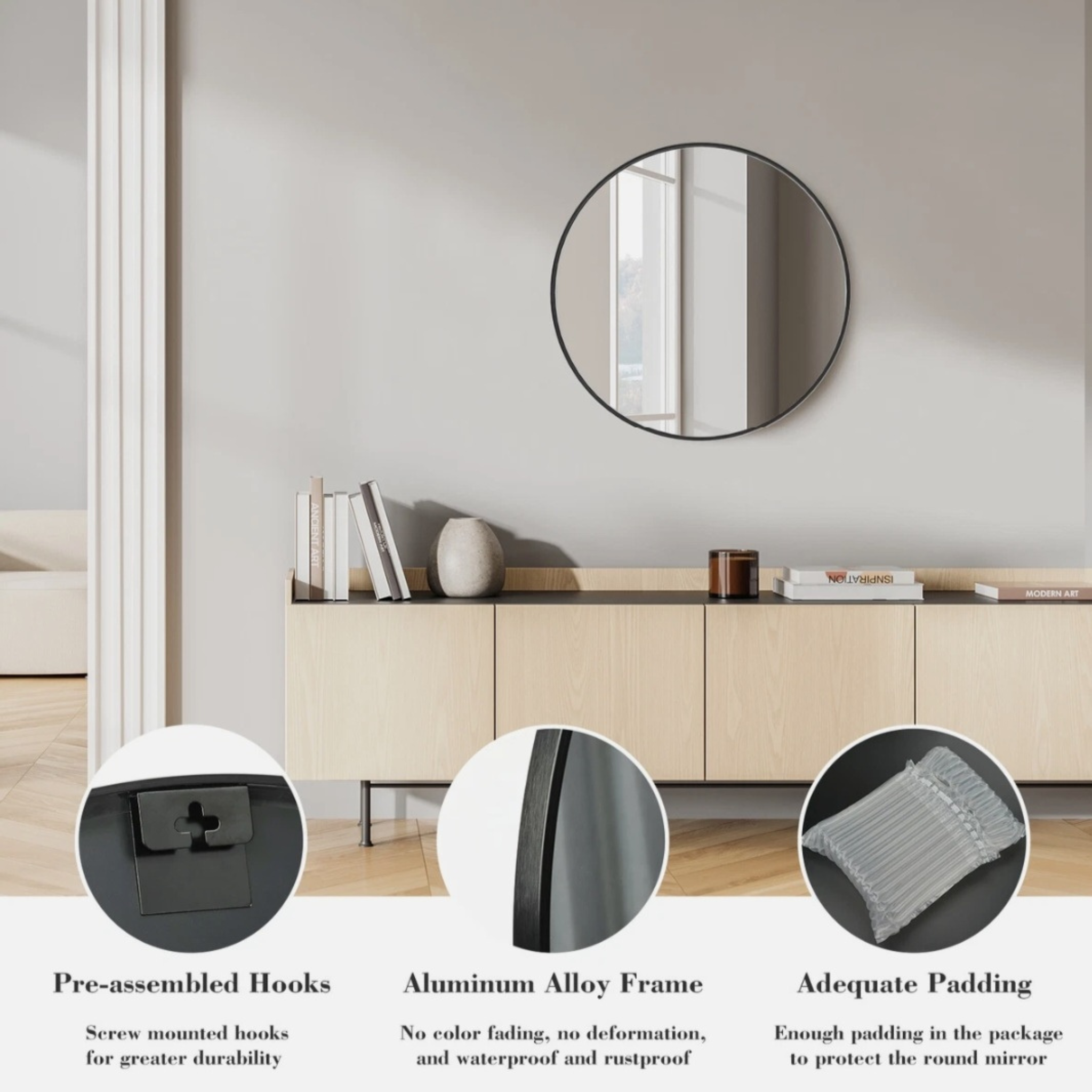 Round Bathroom Vanity Mirror – Modern Black Bathroom Mirror for Stylish Home Spaces