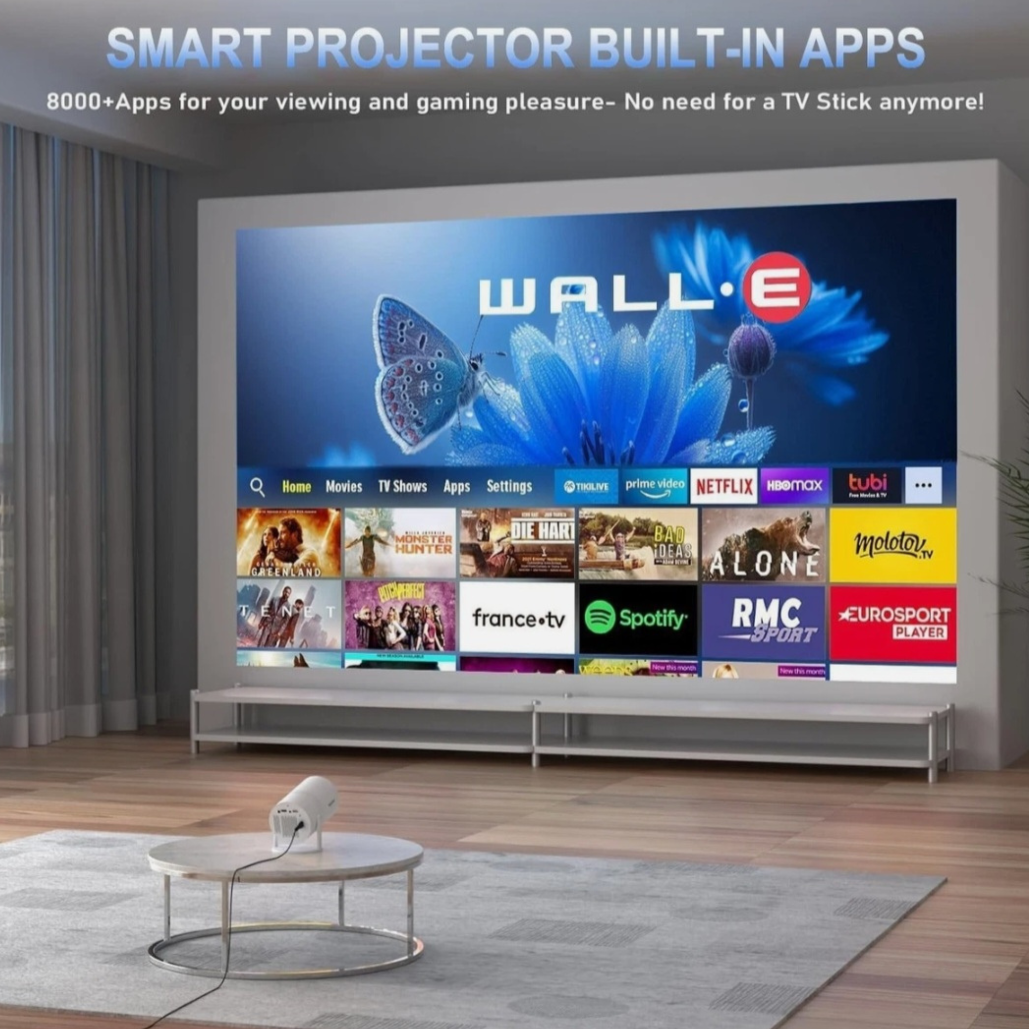Smart Portable Projector with WiFi & Bluetooth for Movies, Gaming & Home Entertainment