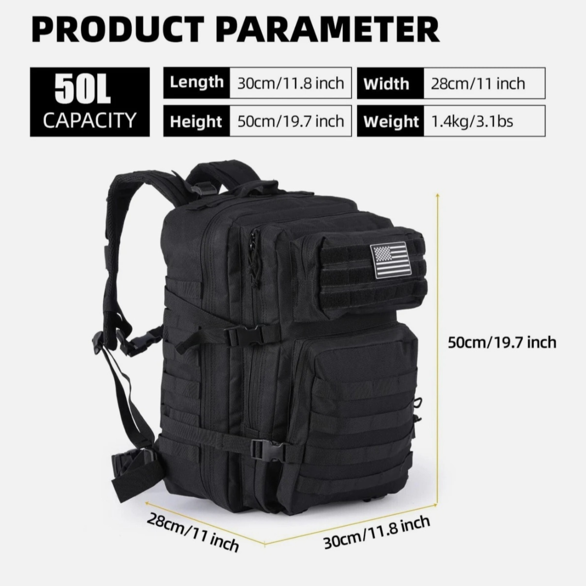 50L Tactical Backpack for Hiking, Camping & Outdoor Travel