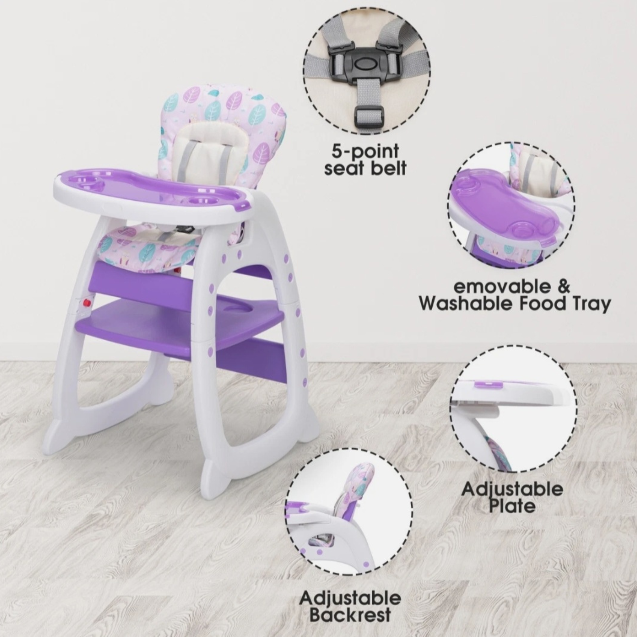3-in-1 Baby High Chair with Adjustable Tray for Feeding, Play & Toddler Seating