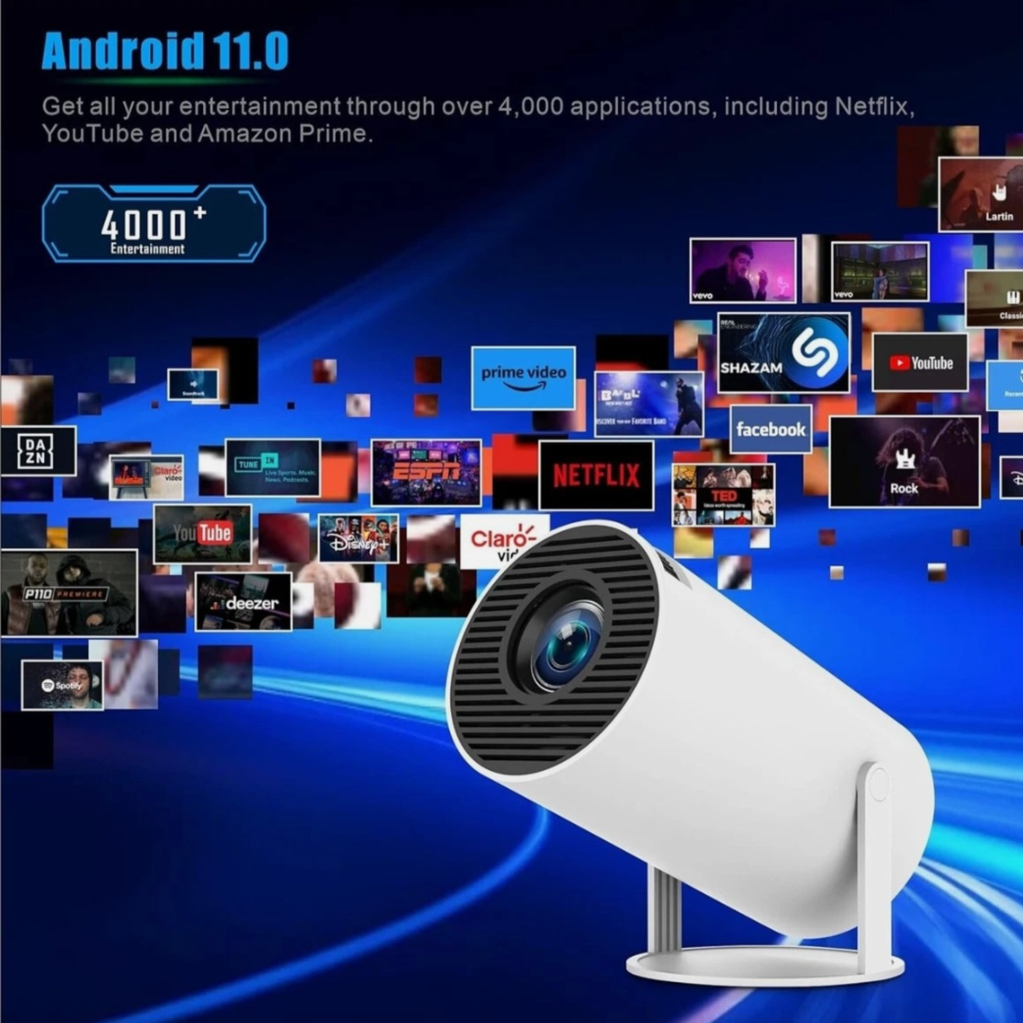 Smart Portable Projector with WiFi & Bluetooth for Movies, Gaming & Home Entertainment