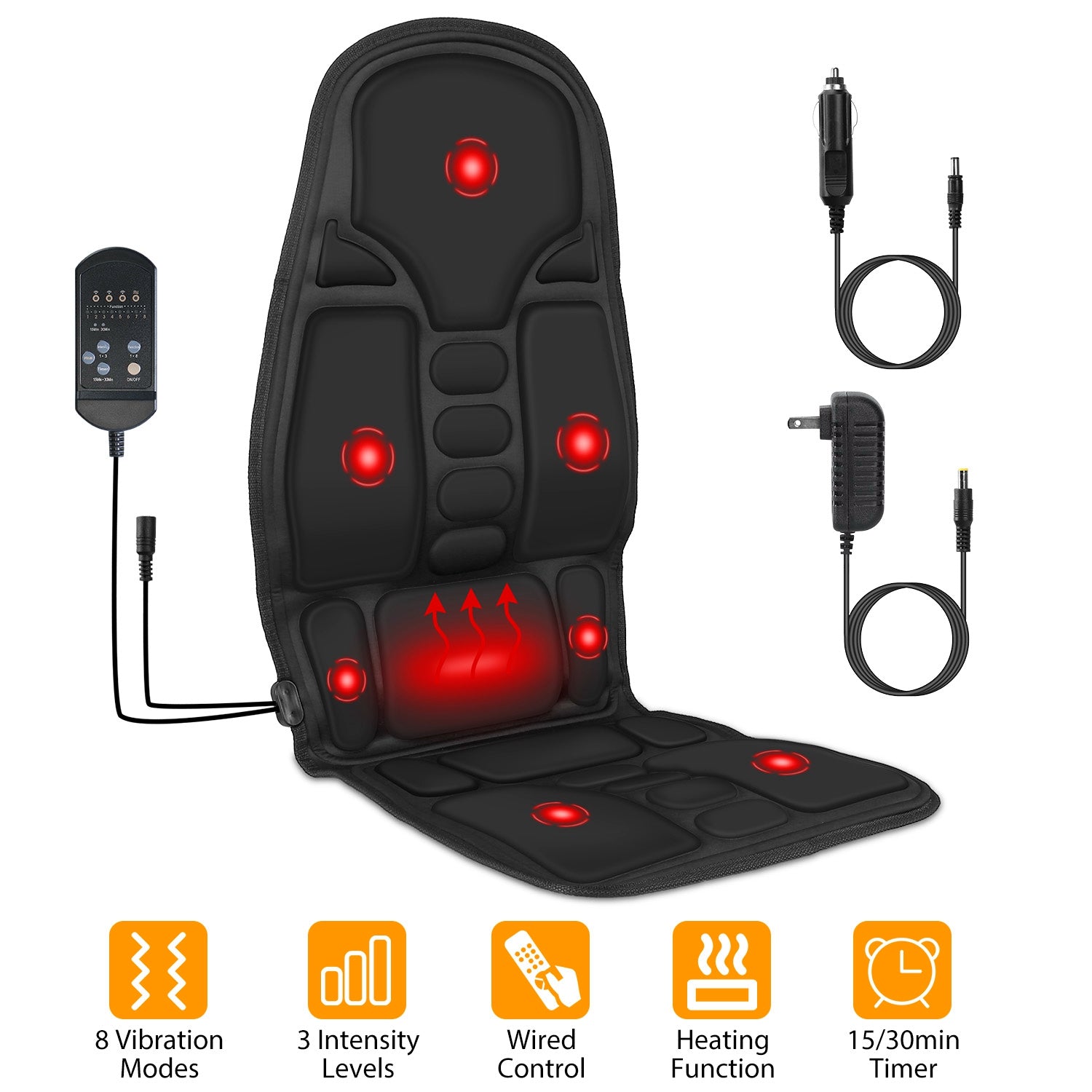 Electric Chair Massage Pad with Heat – Full Back Massage Cushion for Home, Office & Car