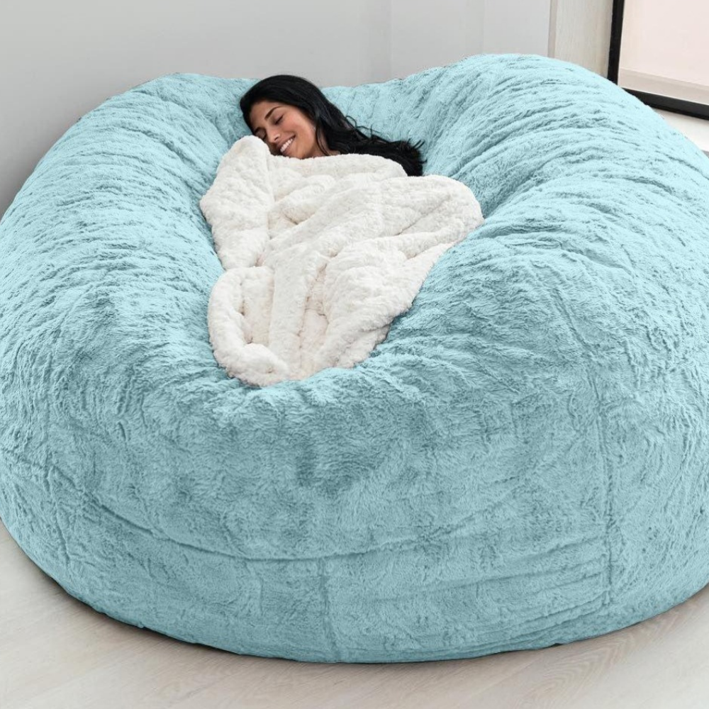Giant Fluffy Fur Premium Comfy Bean Bag Chair Recliner, 5 ft / Blue